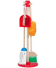 two brooms, brush and mop holder on a white background