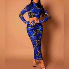 Sxy Floral Print Mock Neck Crop Top & Pencil Skirt Hugs The Body Just Right. Mock Neck Crop Top, Pink Bodycon Dresses, Racerback Dress, Pink Floral Dress, Short Sleeve Mini Dress, Blue Mini Dress, Neck Crop Top, Tee Dress, Mini Dress Party