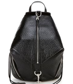 From REBECCA MINKOFF&#x2C; the Julian Silver Hardware Backpack features:Genuine textured leatherCustom silver hardwareTop zipper with clasp closuredog clip and zip closure3 interior slip pockets3 exterior zipper pocketsApprox. 9" W x 12" H x 6" D backpack; 30" adjustable shoulder strap; 4" handle dropImported. Rebecca Minkoff Julian Backpack, Rebecca Minkoff Backpack, Backpack Purses, Excess Baggage, Grey Backpacks, Leather Backpack Purse, Leather Sling Bag, Black Leather Backpack, Small Backpack