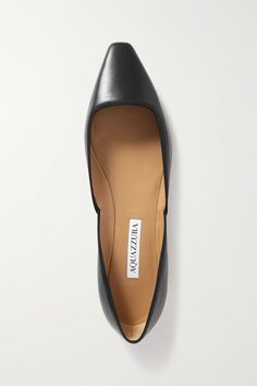 Black Maia grosgrain-trimmed leather ballet flats | Aquazzura | NET-A-PORTER Square Ballet Flats, Gold Ballet Flats, Aquazzura Shoes, Dream Style, Black Ballet Flats, Womens Ballet Flats, Gold Heels, Leather Ballet Flats, Ballet Flat Shoes