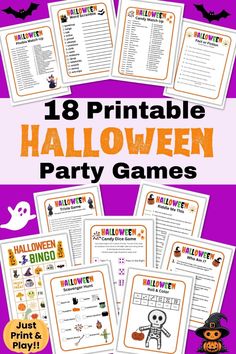 Fun Printable Halloween Games for kids to make planning your Halloween party easy. Find 18 print & play Halloween themed games for classroom parties, Halloween parties or family game nights at home. Enjoy Halloween activities like Bingo, Trivia, Word Scrambles, Candy Match-Up, Scavenger Hunt, Candy Dice game, Roll and Color & more. Free Halloween Games, Easy Birthday Party Games