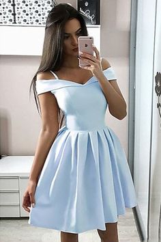 Cute Light Sky Blue Off-the-shoulder Homecoming Dress Prom Dresses Short Blue, Simple Homecoming Dresses, Blue Prom Dresses, Navy Blue Prom Dresses, Prom Dresses Simple, Royal Blue Prom Dresses, Blue Homecoming Dresses, Blue Cocktails, Marine Uniform