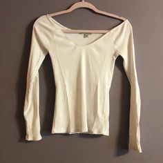 Never Worn!! Stretchy Ribbed Material. Boat Neck/V-Neck. Stretch Cotton V-neck Top For Spring, Fitted White V-neck Top For Fall, Boat Neck, Long Sleeve Tees, Color White, Womens Tops, Tops & Tees, V Neck, Long Sleeve