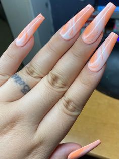 Orange Creamsicle Nailsorange Swirlpress on Nails Styled in Etsy Creamsicle Nails, Super Cute Nails, Orange Creamsicle, Marble And Gold, Custom Buttons, Prom Nails, Baby Oil