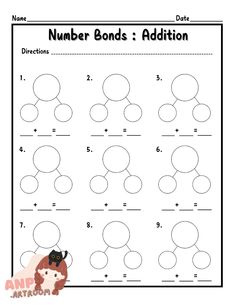 the number bonds addition worksheet for kids to practice counting and subming numbers