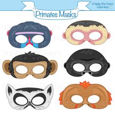 four masks with different designs on them