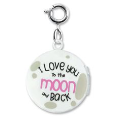 This glow-in-the-dark Moon Locket charm is out of this world adorable! Add this charm to any CHARM IT! bracelet or necklace and customize her collection! features & materials Holds 0.5" Photos, Opens & Closes, Glows in the Dark Base Metal WARNING: Choking Hazard - Small parts. Not for children under 3 years. Novelty White Hypoallergenic Jewelry, Novelty Hypoallergenic White Jewelry, Hypoallergenic White Novelty Jewelry, Hypoallergenic Novelty White Jewelry, Personalized White Sterling Silver Charms, Cute Jewelry With Removable Charms For Friendship, Cute Round Charms Jewelry, White Customizable Novelty Jewelry, White Moon Shaped Bracelet Gift