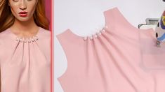 Neck Design With Pearls, Sewing Top, Sewing Tips And Tricks, Sewing Tricks, Beautiful Neck, Sewing Blouses, Classy Gowns, Long Kurti, Long Kurti Designs