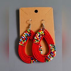 Handmade Beaded Earrings Red Multicolor Approx 2.5" New Handmade Beaded Earrings, Handmade Earrings Beaded, Earrings Red, Hand Crafted Jewelry, Crafted Jewelry, Jewelry Handmade, Beaded Earrings, Handcrafted Jewelry, Jewelry Crafts