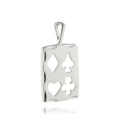 Pendant Details: Playing card pendant is made of genuine 925 Sterling Silver Stamped 925 Comes with an attached bail Pendant has cutouts of heart, diamond, spade and club Approximate pendant/charm size: 23mm x 14mm (7/8" x 1/2") Arrives in a gift box Want it on a chain or bracelet? Check out our shop! Shipping Details: All orders are shipped within 1 business day (excluding US Holidays) All orders are shipped from Texas, USA International customers: Please refer to the shipping and payments tab Heart Diamond, Texas Usa, Card Gift, Playing Card, Sales Tax, Fine Jewellery Necklace, Wooden Jewelry, Monday Friday, Credit Cards