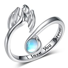 PRICES MAY VARY. 🐉Dragon Rings for Women: Dragon is a symbol of potent and guardianship in the old culture. Moonstone represents the love stone. The dragon ring features a delicate Dragon with a moonstone, which engraved "l love you forever", represents the guardianship of love, designed specifically for those who love dragon. 🐉Sterling Silver Material: Moonstone dragon ring is made of 925 sterling silver, lead-free and nickel-free, hypoallergenic and safety for sensitive skins women, suitable Adjustable Sterling Silver Dragon Jewelry, Adjustable Sterling Silver Jewelry With Dragon Design, Dragon Design Ring Jewelry For Gift, Dragon Design Ring Jewelry Gift, Mystical Sterling Silver Rings As Gifts, Mystical Sterling Silver Rings For Gift, Sterling Silver Ring With Dragon Design For Gift, Mystical Open Ring Jewelry For Gifts, Magical Moonstone Rings For Gifts