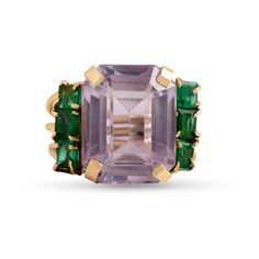 14k yellow gold estate amethyst and emerald statement ring size 6.5 Green Emerald-cut Amethyst Ring For Wedding, Green Amethyst Ring For Formal Occasions, Wedding Emerald Cut Green Amethyst Ring, Wedding Green Emerald-cut Amethyst Ring, Wedding Green Emerald Cut Amethyst Ring, Luxury Rectangular Amethyst Ring As A Gift, Rectangular Amethyst Ring In 14k Gold, Luxury Rectangular Amethyst Ring Gift, Luxury Rectangular Amethyst Ring For Gift