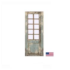 an old door with the american flag painted on it's side and window panes