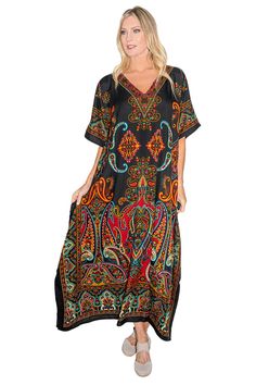 PRICES MAY VARY. Stylish Beach Kaftan Coverups: Our black kaftan dresses for women are perfect for sun protection at the beach or poolside lounging, offering a chic and trendy look. Versatile Kaftan Maxi Dresses: Ideal for a range of occasions, from evening wear to summer office attire, long holiday dresses, these kaftans with elbow-length Batwing sleeves add a touch of elegance to your wardrobe. Size Inclusivity: Offering a wide range of sizes from S to 3XL, our plus size kaftans ensure a comfo Flowy Black V-neck Beach Dress, Flowy Black Summer Cover-up, Bohemian Black Short Sleeve Cover-up, Black Printed V-neck Kaftan, Black Printed Maxi Dress For Vacation, Flowy Black Beachwear Cover-up, Black Flowy Beach Dress For Vacation, Flowy Black Beach Dress For Vacation, Black Maxi Beach Dress