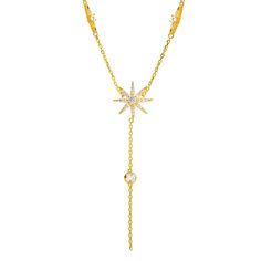 Unveil the magic of the stars with our Stellar Radiance Gold & Diamond Necklace, a piece that captures celestial beauty and spiritual elegance. Crafted from high-quality 18K gold plated on sterling silver, this necklace features a captivating star pendant adorned with sparkling diamonds. The unique design is enhanced by a delicate chain with additional diamonds cascading from the pendant, adding an extra touch of brilliance. These diamond accents along the chain make this necklace truly stand ou Celestial Style Gold-plated Yellow Gold Jewelry, Celestial Star-shaped Necklace With Adjustable Chain, Elegant Star-shaped Clavicle Necklace, Yellow Gold Celestial Wedding Necklaces, Celestial Yellow Gold Wedding Necklaces, Celestial Yellow Gold Pendant Necklace, Celestial Necklace With Delicate Chain, Star-shaped Yellow Gold Jewelry With Adjustable Chain, Celestial Yellow Gold Plated Necklaces