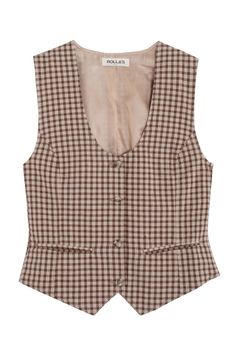 A classic fitting V-neck vest with button front and adjustable back waist. Wear it as a top or over a tee. Fabric is 100% cotton. Ella is 6' tall, 35" bust, 26" waist, 36" hip, and is wearing a size xs. Gingham Vest, Summer Vest, Lauren Manoogian, Paloma Wool, Maryam Nassir Zadeh, Cotton Vest, Vest Pattern, Yellow Shirts, Interview Outfit