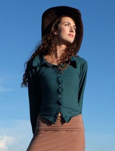 Style - The Prairie style is a classic collared neckline. Shape - The Simplicity follows the shape of the torso. Button Front - Hand-sewn buttons add versatility and detail to the front of the garment. Size - Order based on your BUST measurement Fabric Shown - Light Hemp/Organic Cotton Knit Color Shown - Seafoam Fall Tops With Button Closure And Collared Neckline, Collared Tops With Button Closure For Fall, Fall Collared Tops With Button Closure, Fall Collared Tops With Button Cuffs, Fall Blouse With Button Closure And Collared Neckline, Fitted Buttoned Tops For Fall, Fitted Tops With Buttons For Fall, Fitted Long Sleeve Tops With Buttons, Chic Johnny Collar Tops For Fall