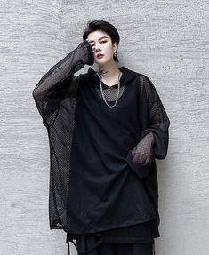 Black Mesh Hoodie | Wooyoung - ATEEZ White L Black Hip Hop Hoodie For Casual Wear, Black Hip Hop Hoodie For Alternative Fashion, Black Casual Hoodie For Alternative Fashion, Black Hoodie For Alternative Fashion, Black Punk Hoodie Top, Oversized Black Punk Hoodie, Oversized Black Hoodie For Alternative Fashion, Black Sweatshirt For Alternative Fashion In Fall, Black Hooded Hoodie For Spring