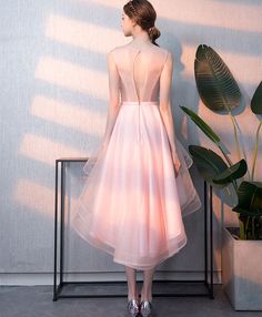 Tulle Tea-length Wedding Dress, Organza Midi Evening Dress, Wedding Tulle Dress Midi Length, Wedding Tulle Dress, Midi Length, Wedding Tea Length Dress With Tulle Skirt, Pink Bridesmaid Dress With Sheer Bodice, Wedding Tulle Dress In Midi Length, Midi Length Tulle Dress For Wedding, Pink Tulle Dress With Sheer Bodice