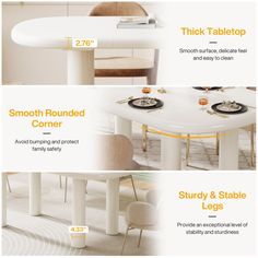 Modern Elegance - Enhance your dining experience with this sophisticated table, featuring a calming cream white finish that effortlessly fits any decor. Safety-Focused Design - Measuring 62.99"L x 31.5"W x 29.53"H, this oval table comfortably seats 6. Its rounded corners make it a safe choice for families with children. Robust Support - Supported by four sturdy cylindrical legs, this table ensures stability and longevity, adding an artistic touch to its design. Durable Surface - The 2.76-inch thick premium MDF surface is heat-resistant, scratch-resistant, and easy to clean, promising sustained appeal despite daily use. Effortless Assembly - Its simple structure allows for hassle-free assembly, letting you quickly enjoy your robustly constructed modern kitchen table. Product Dimensions: 31. Dining Table For 6 People, Wood Oval Dining Table, Table For 6 People, Oval Kitchen Table, Dining Table For 6, Modern Kitchen Tables, Kitchen Table Wood, Oval Dining Table, Oval Table Dining