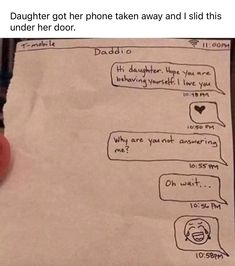 someone wrote this note to their daughter on her phone while she was waiting for her father