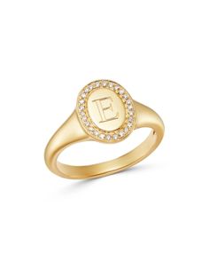 Zoe Lev 14K Yellow Gold Diamond Initial Signet Ring Luxury Yellow Gold Signet Ring With Brilliant Cut, Elegant 14k Gold Initial Ring With Brilliant Cut, Elegant Gold Initial Ring Stamped 14k, Luxury 14k Gold Engraved Ring With Brilliant Cut, Luxury Initial Ring For Formal Occasions With Round Cut, Luxury Formal Initial Ring With Round Cut, Elegant Yellow Gold Diamond Initial Ring, Luxury Formal Initial Ring Round Cut, Luxury Yellow Gold Engraved Ring With Brilliant Cut