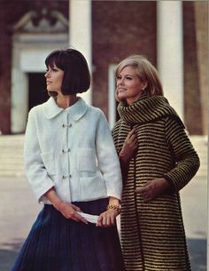 "White & Stripes is a set of vintage 1960s women's sweater coat + jacket patterns from Columbia Minerva booklet 754. ★ Women's jacket sizes (shown left): * Bust 32.5\" * Bust 34\" * Bust 35.5\" * Bust 37\" Gauge: * 18 st = 4\" ★ Women's coat sizes (shown right): * Bust 32.5\" * Bust 34\" * Bust 35.5\" * Bust 37\" Gauge: * 20 st = 4\" ★ This pattern is a digital download and is delivered to you immediately upon receipt of payment. ★ Sale! 2 patterns for $7 with code: 2FOR7 3 patterns for $9 w Knitted Jackets Women, Womens Sweater Coats, 60s And 70s Fashion, Sixties Fashion, Cardigan Sweater Coat, Vintage Knitting Patterns, Estilo Chic, Sweater Coat, 1960s Fashion