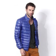 Buy online Autumn&Winter Duck Down Ultra-Light Parka - FREE SHIPPING worldwide Slim Fit Long Sleeve Outerwear For Fall, Blue Slim Fit Outerwear For Fall, Slim Fit Long Sleeve Winter Outerwear, Blue Slim Fit Outerwear For Winter, Winter Slim Fit Long Sleeve Outerwear, Blue Slim Fit Winter Outerwear, Fitted Long Sleeve Outerwear For Outdoor, Casual Fitted Puffer Jacket, Fitted Long Sleeve Casual Puffer Jacket