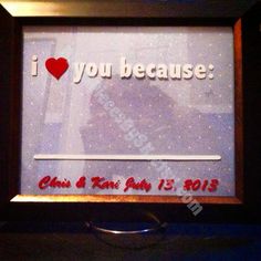 a photo frame with the words i love you because and a red heart on it