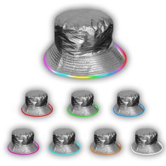 a silver hat with six different colors around it