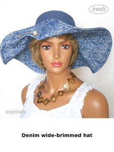 Stylish denim hat Blue Wide Brim Bucket Hat For Festivals, Blue Flat Brim Sun Hat For Festival, Blue Sun Hat Cap For Summer, Blue Summer Sun Hat Cap, Blue Denim Brimmed Hat, Denim Blue Brimmed Hat, One Size Fits Most, Summer Denim Hats With Flat Brim, Blue Denim Flat Brim Hat, Blue Flat Brim Bucket Hat For Summer