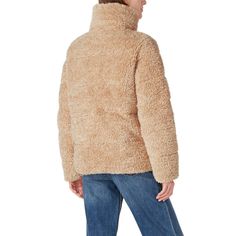 Brown faux shearling (100% Polyester). Jacket. Long sleeves. White faux shearling details around collar and sleeve cuffs. Snap button closures. Attached hood. Fully lined. 24" from shoulder to hemline. Imported Faux Shearling Jacket, Rent The Runway, Mini Crossbody, Closet Designs, Shearling Jacket, Fur Jacket, Proenza Schouler, Loose Fitting, Long Sleeve