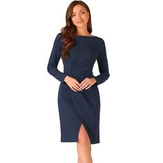 Read reviews and buy Allegra K Women's Boat Neck Long Sleeves Ruched Wear to Work Midi Split Sheath Dress Dark Blue Small at Target. Choose from contactless Same Day Delivery, Drive Up and more. Fitted Boat Neck Dress For Date Night, Ruched Long Sleeve Bodycon Dress For Work, Elegant Bodycon Dress With Boat Neck, Knee-length Ruched Mini Dress For Work, Ruched Knee-length Mini Dress For Work, Blue Ruched Bodycon Dress For Formal Occasions, Fitted Blue Boat Neck Dress, Sheath Bodycon Dress With Ruched Detail For Work, Elegant Ruched Knee-length Bodycon Dress For Work