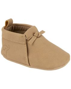 Baby Moccasin Baby Shoes - Carter's | Carter's Comfortable Beige Moccasins With Round Toe, Comfortable Beige Round Toe Moccasins, Casual Moccasins With Round Toe For Playtime, Casual Round Toe Moccasins For Playtime, Casual Round Toe Moccasins, Brown Non-slip Slip-on Booties, Casual Moccasins With Soft Sole And Closed Toe, Casual Leather Moccasins For Playtime, Brown Slip-on Moccasins With Soft Sole