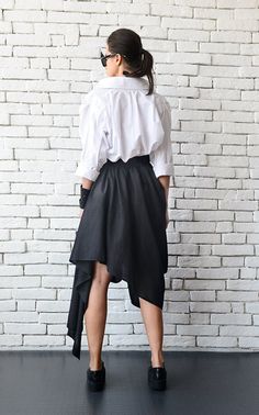 Asymmetric Linen Skirt/Long Short Extravagant Skirt/Black | Etsy Skirt With Suspenders, Modern Skirt, Loose Skirt, Irregular Dress, Jumpsuit Skirt, Suspender Skirt, Skirt Jumpsuit, Skirt Long, Linen Skirt