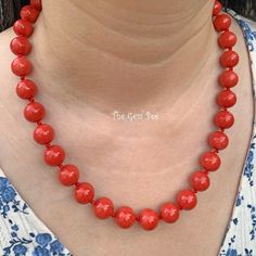 Thank you for coming in! Beautiful Mediterranean Sardinia Coral with stunning red color and lovely round shape and extremely rare even size! Such a necklace would be advertised as 13mm in the trade but we want to be as accurate as possible. Hand polished and drilled in Italy! The color is directly from the ocean, not dyed! 100% natural beauty! 21 inch strand, 34 beads temporarily strung with a silver clasp! Manufactured in Italy! Appr 103 grams. You'll get the strand you see! Photos were taken both indoors and outdoors to show the shades of red under different lighting! SIZE: Appr. 12.3mm-13.2mm COLOR: Red GRADE: AAA Formal Single Strand Red Coral Necklace, Formal Round Necklace With Polished Beads, Formal Round Polished Beads Necklace, Elegant Hand-strung Red Beaded Necklaces, Elegant Red Hand-strung Beaded Necklaces, Elegant Red Coral Round Bead Necklace, Elegant Red Coral Round Bead Necklaces, Elegant Red Coral Gemstone Necklace, Elegant Red Coral Jewelry With 8mm Beads