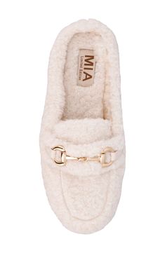 Polished bit hardware emphasizes the loafer-inspired style of this soft and cozy faux-shearling slipper. Synthetic faux-shearling upper and lining/synthetic sole Imported House Slippers Womens, Shearling Slippers, Bedroom Slippers, Cooler Weather, House Slippers, Cozy Christmas, Christmas List, Womens Slippers, Christmas Party