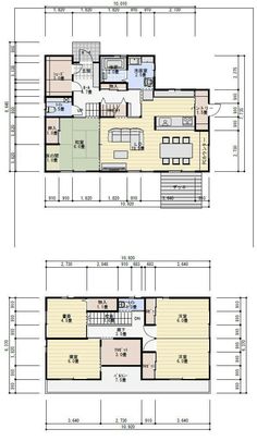 two floor plans showing the first and second floors, with one bedroom on each side