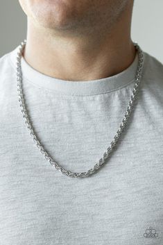 Brushed in a high-sheen shimmer, a silver double rope chain drapes across the chest for a classically upscale style. Features an adjustable clasp closure. Sold as one individual necklace. Paparazzi Accessories Jewelry, Silver Rope Chain, Necklace Length Guide, Silver Chain For Men, Mens Silver Necklace, Mens Chain Necklace, Paparazzi Accessories, Men's Necklace, Paparazzi Jewelry