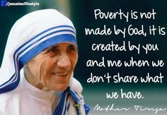 a woman wearing a blue and white outfit with a quote from mother teresa