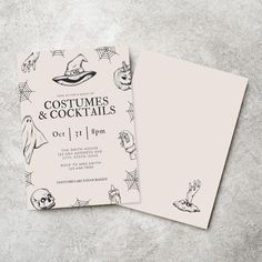 two halloween costumes and cocktails party flyers