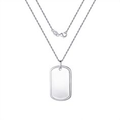 He'll love the impressive design of this men's sterling silver polished dog tag pendant necklace. Click on this JEWELRY & WATCHES GUIDE to learn about fit, styles, materials and more! He'll love the impressive design of this men's sterling silver polished dog tag pendant necklace. Click on this JEWELRY & WATCHES GUIDE to learn about fit, styles, materials and more! FEATURES Pendant size: 1.41" x 0.75" Chain length: 24 in. Chain type: rope Clasp: lobster-claw Nickel free Metal: sterling silver Pl Silver Sterling Dog Tag Necklace, Classic Silver Dog Tag Necklace, Classic Silver Dog Tag Jewelry, Classic Sterling Silver Dog Tag Jewelry, Classic White Gold Dog Tag Jewelry, Father's Day Sterling Silver Dog Tag Jewelry, Father's Day Sterling Silver Dog Tag, Classic Dog Tag Jewelry With Polished Finish, White Gold Polished Dog Tag Necklace