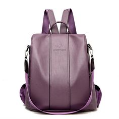 Material: PU Leather Pattern: Solid Color Style: Urban Simplicity Fashion Element: Splicing Occasion: Leisure Travel Leather Backpack Women, Soft Leather Backpack, Tas Bahu, Travel Rucksack, Vintage Shoulder Bag, Leather Travel Bag, Women Leather Backpack, Backpack Women, Purple Bags