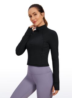 Butterluxe collection is engineered for extremely soft comfort.  Super stretchy material   made for all ways you move.  It's soft, it's comfy, it's softer than a cloud. Feature & Fittin 
 Butterluxe collection 
 Design for yoga or running 
 Half zip&Slim fit 
 Side pocket and thumbholes 
 Fabric: 
 Extremely soft, luxurious comfort and lightweight 
 Ultra stretchy, gently compression 
 Brushed, 4-Way stretch 
 81% Polyamide, 19% Lycra 
 SKU : RZ49 .Easy reach by searching the SKU Solid Activewear With Thumbholes And 4-way Stretch, Moisture-wicking Athleisure Activewear For Relaxation, Comfortable Fitted Long Sleeve Tops, Versatile Solid Activewear With Thumbholes, Versatile Activewear With Thumbholes, Versatile Winter Activewear, 4-way Stretch Long Sleeve Activewear For Sports, Workout Activewear With Soft Touch And Comfort Stretch, Functional Moisture-wicking Activewear For Relaxation