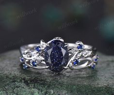 Acotar Inspired Rings, Saphire Wedding Ring, Blue Sandstone Engagement Ring, Sandstone Engagement Ring, Blue Sapphire Wedding Band, Cute Promise Rings, Twig Branch, Cute Engagement Rings, Blue Sandstone