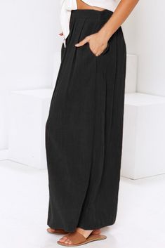 Black Buttoned Maxi Skirt Solid Color Baggy Long Skirt, High Waist Black Pleated Skirt Bottoms, Chic Full-length Skirt With Pockets, Chic Full Length Skirt With Pockets, Casual Black Baggy Skirt, Casual Baggy Black Skirt, Full-length Black Lined Skirt, Black High Waist Maxi Skirt, Full Length Black Lined Skirt