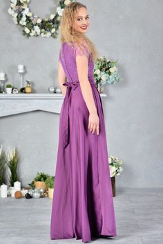 "Turquoise Formal Dress, Bridesmaid Dress, Plus Size Dress Turquoise long lace dress with circle skirt ➤ Features > dress length: 61.02\" / 155 cm > short sleeves > v-shaped neckline > separated waistband > circle skirt > zipper at the back ➤ Sizing My Size Guide in FAQ section below will help you define the perfect size match. The item can also be made according to your measurements - just message them to me. ➤ Delivery Your item is made-to-order and will be ready within 2-7 d Elegant Lace Bridesmaid Dress With Sweep Train, Floor-length Evening Dress With Lace Back For Bridesmaid, Floor-length Lace Back Evening Dress For Bridesmaid, Floor-length Bridesmaid Gown With Lace Back, Floor-length Lace Back Bridesmaid Gown, Lace Maxi Dress With Sweep Train For Wedding, Lace Wedding Dress In Purple, Purple Short Sleeve Wedding Dress, Bridesmaid Ball Gown With Lace Bodice