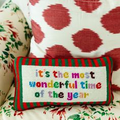 Most Wonderful Time Needlepoint Pillow - Furbish Studio Novelty Pillows, Furbish Studio, Needlepoint Pillow, Needlepoint Pillows, Spark Joy, Small Pillows, Wonderful Time Of The Year, The Grove, Back Pillow