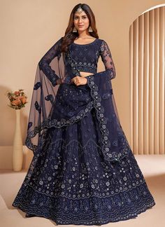 Navy Blue Zari Embroidered Wedding Lehenga Choli Indian Princess, Eid Outfits, Blue Lehenga, Lehenga Online, Net Lehenga, Embroidered Lehenga, Ghagra Choli, Bridal Lehenga Choli, Designer Lehenga Choli