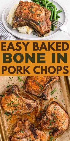 easy baked bone in pork chops with green beans and mashed potatoes